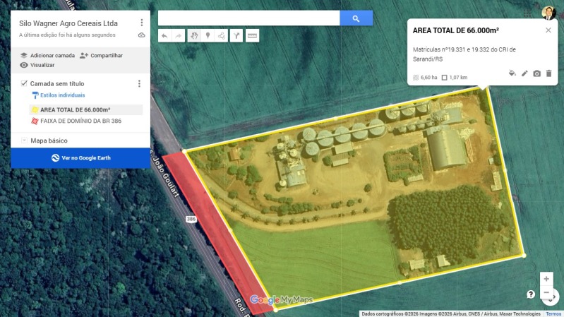 Uma área de terras com a área total de 66.000,00m²